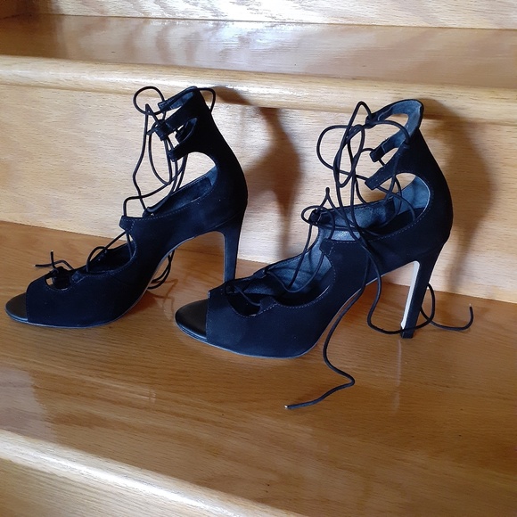 Aldo Black Suede Lace Up Stilettos - Picture 10 of 16